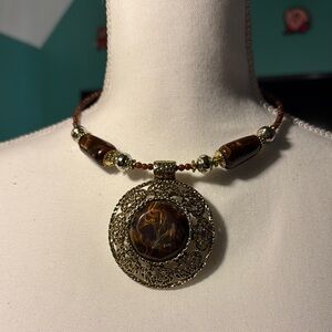 Bohemian Brown and Gold Medallion Necklace